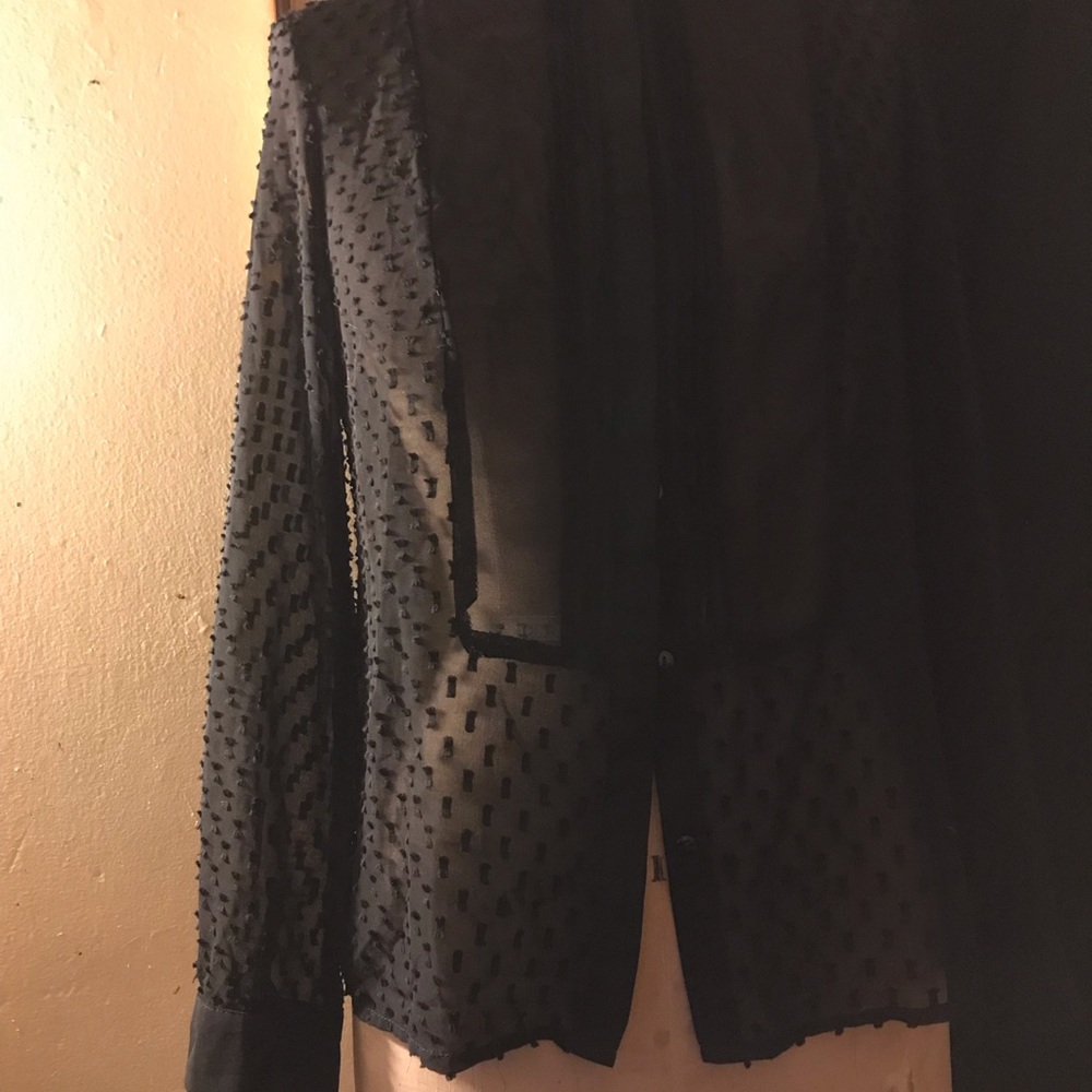 Black burnout pattern sheer tuxedo buttoned shirt